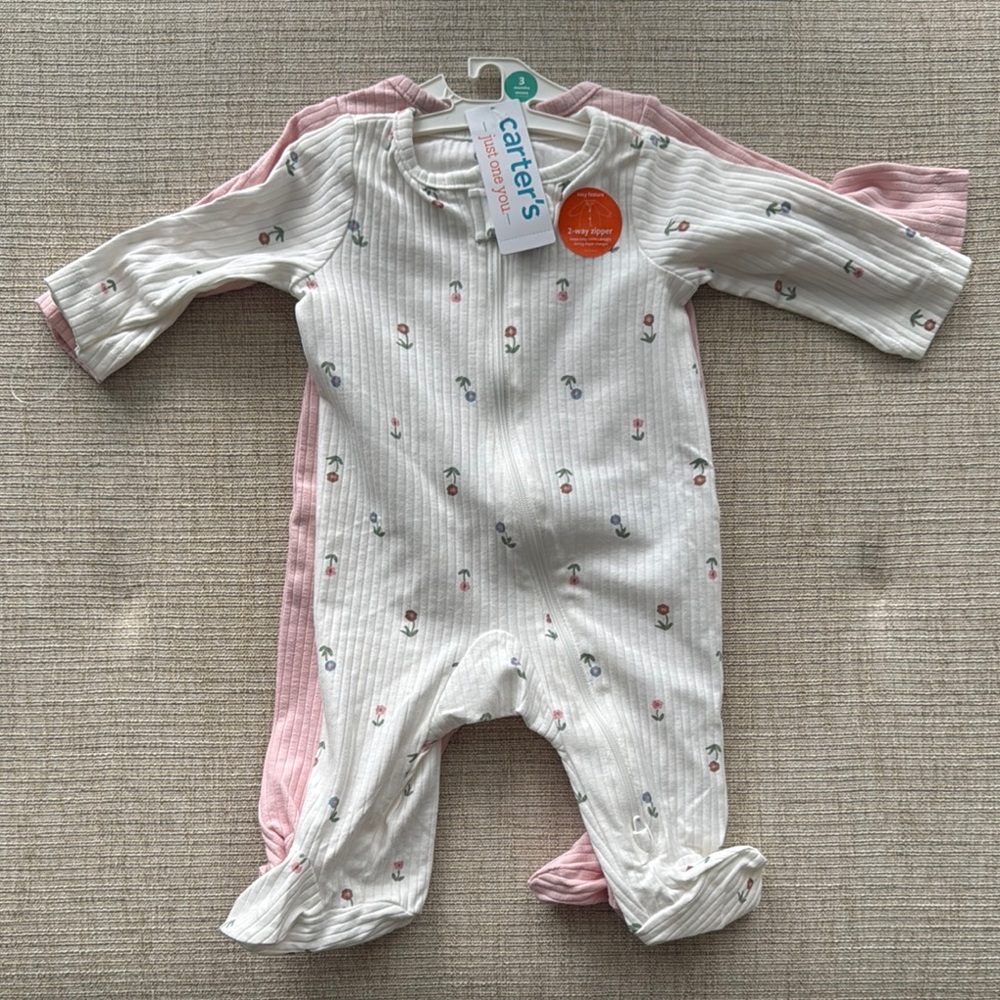 Carter's White and Pink Footies with Cozy Fabric